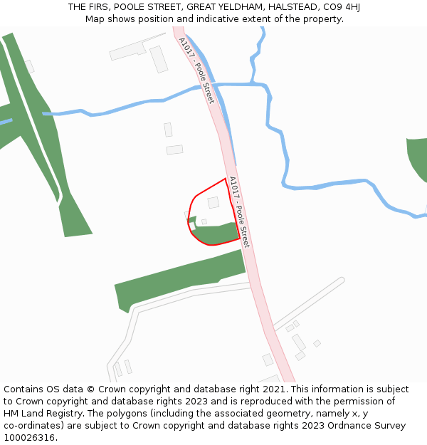 THE FIRS, POOLE STREET, GREAT YELDHAM, HALSTEAD, CO9 4HJ: Location map and indicative extent of plot