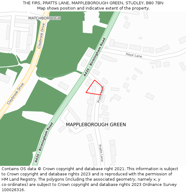 THE FIRS, PRATTS LANE, MAPPLEBOROUGH GREEN, STUDLEY, B80 7BN: Location map and indicative extent of plot