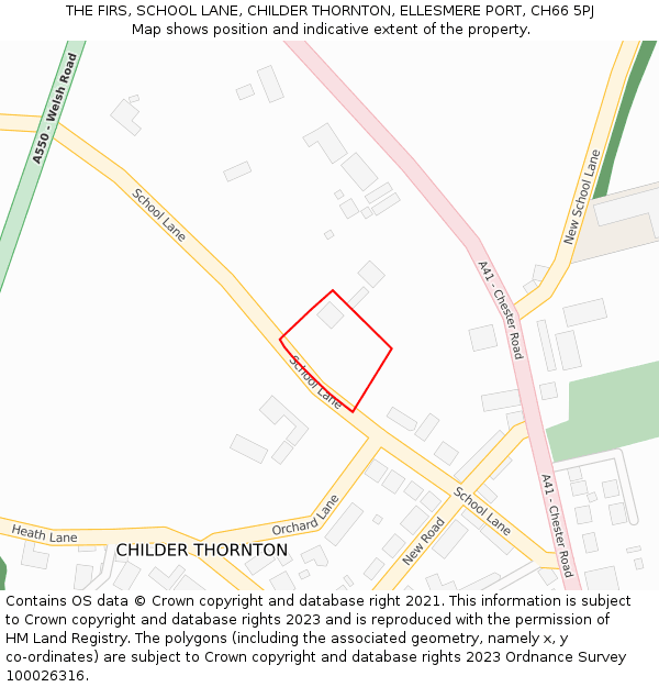 THE FIRS, SCHOOL LANE, CHILDER THORNTON, ELLESMERE PORT, CH66 5PJ: Location map and indicative extent of plot