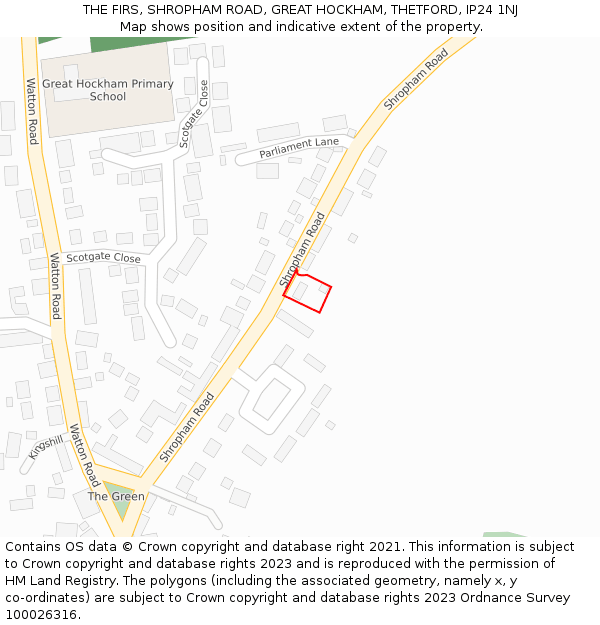 THE FIRS, SHROPHAM ROAD, GREAT HOCKHAM, THETFORD, IP24 1NJ: Location map and indicative extent of plot