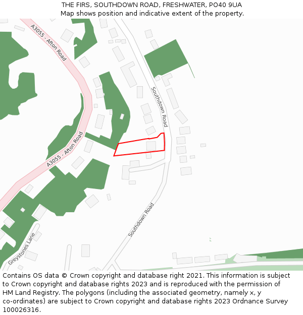 THE FIRS, SOUTHDOWN ROAD, FRESHWATER, PO40 9UA: Location map and indicative extent of plot