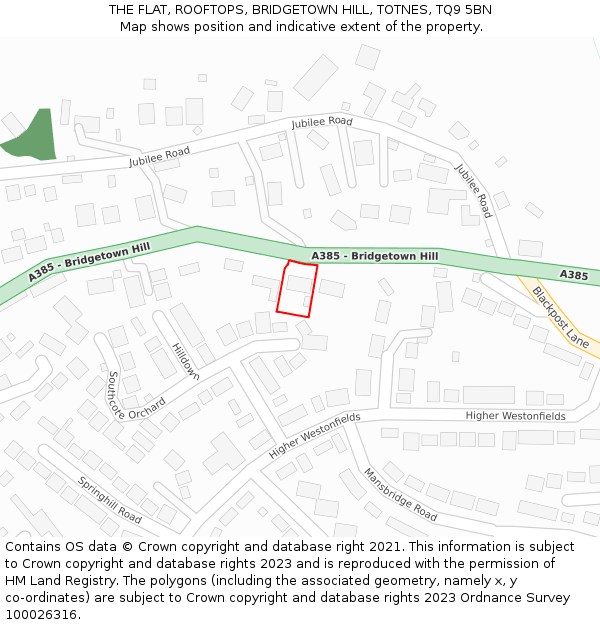 THE FLAT, ROOFTOPS, BRIDGETOWN HILL, TOTNES, TQ9 5BN: Location map and indicative extent of plot