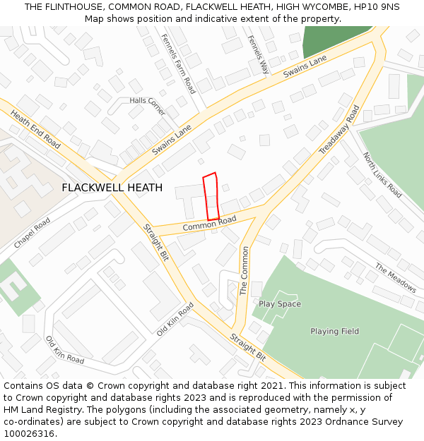 THE FLINTHOUSE, COMMON ROAD, FLACKWELL HEATH, HIGH WYCOMBE, HP10 9NS: Location map and indicative extent of plot