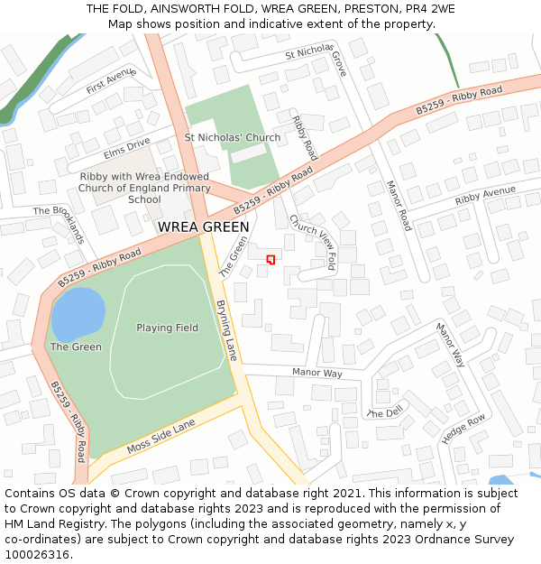 THE FOLD, AINSWORTH FOLD, WREA GREEN, PRESTON, PR4 2WE: Location map and indicative extent of plot