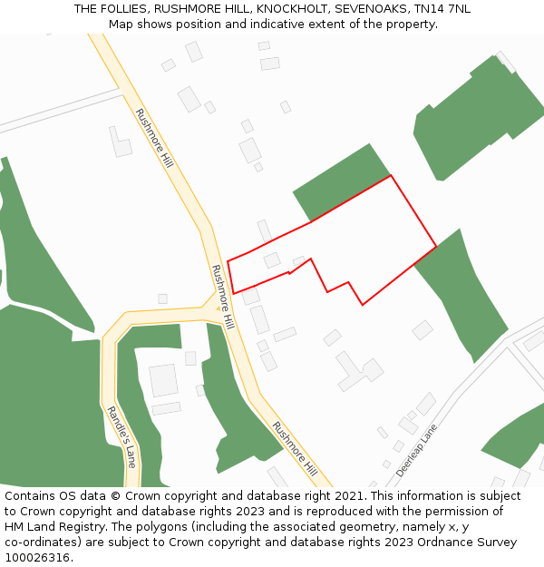 THE FOLLIES, RUSHMORE HILL, KNOCKHOLT, SEVENOAKS, TN14 7NL: Location map and indicative extent of plot