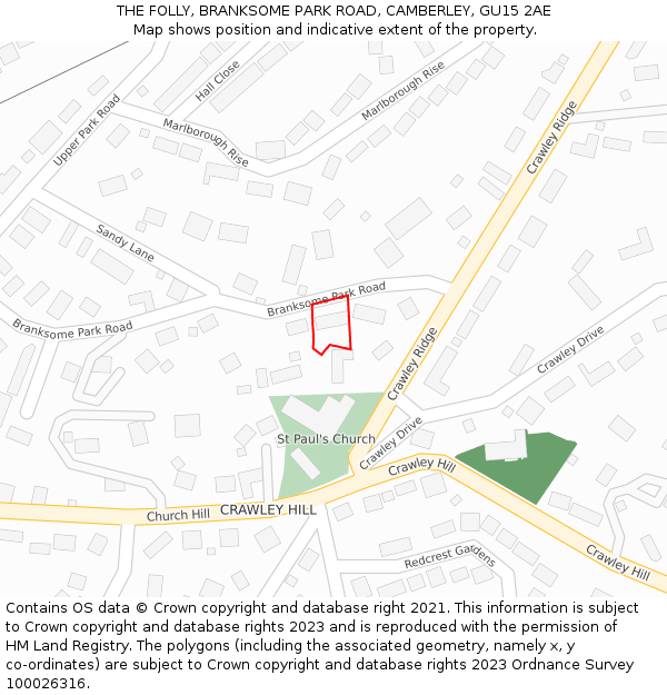 THE FOLLY, BRANKSOME PARK ROAD, CAMBERLEY, GU15 2AE: Location map and indicative extent of plot