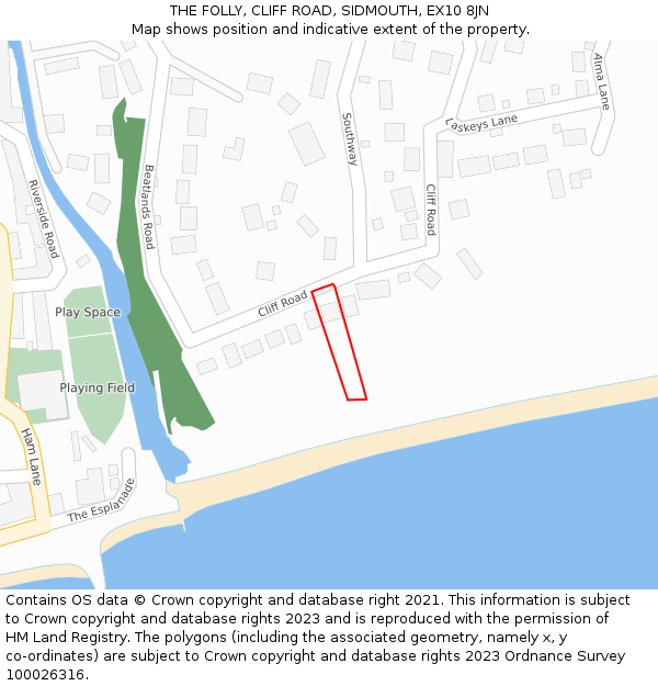 THE FOLLY, CLIFF ROAD, SIDMOUTH, EX10 8JN: Location map and indicative extent of plot