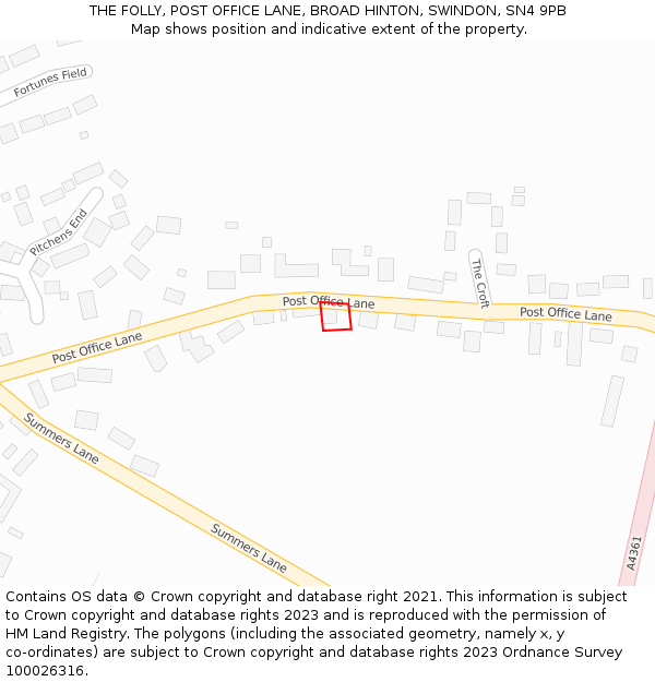 THE FOLLY, POST OFFICE LANE, BROAD HINTON, SWINDON, SN4 9PB: Location map and indicative extent of plot