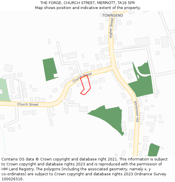THE FORGE, CHURCH STREET, MERRIOTT, TA16 5PR: Location map and indicative extent of plot