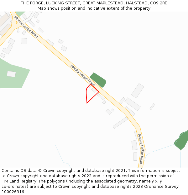 THE FORGE, LUCKING STREET, GREAT MAPLESTEAD, HALSTEAD, CO9 2RE: Location map and indicative extent of plot