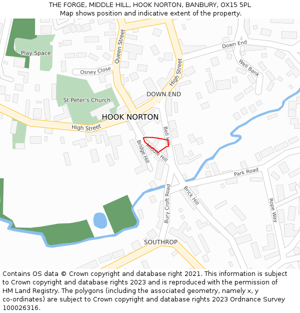 THE FORGE, MIDDLE HILL, HOOK NORTON, BANBURY, OX15 5PL: Location map and indicative extent of plot