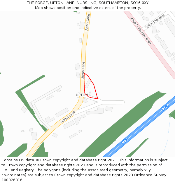 THE FORGE, UPTON LANE, NURSLING, SOUTHAMPTON, SO16 0XY: Location map and indicative extent of plot