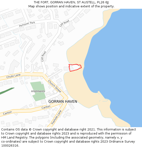 THE FORT, GORRAN HAVEN, ST AUSTELL, PL26 6JJ: Location map and indicative extent of plot