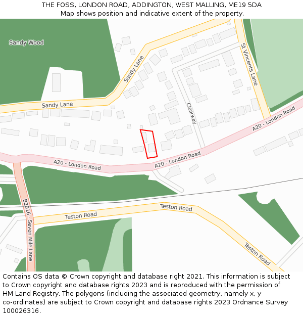 THE FOSS, LONDON ROAD, ADDINGTON, WEST MALLING, ME19 5DA: Location map and indicative extent of plot