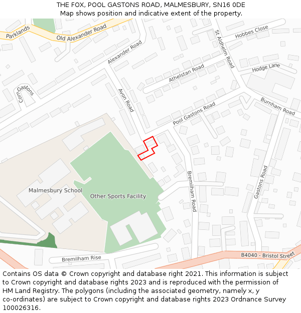 THE FOX, POOL GASTONS ROAD, MALMESBURY, SN16 0DE: Location map and indicative extent of plot