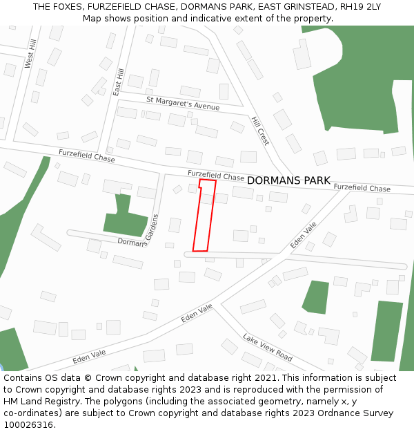 THE FOXES, FURZEFIELD CHASE, DORMANS PARK, EAST GRINSTEAD, RH19 2LY: Location map and indicative extent of plot