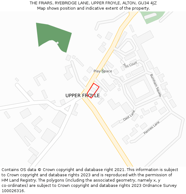 THE FRIARS, RYEBRIDGE LANE, UPPER FROYLE, ALTON, GU34 4JZ: Location map and indicative extent of plot