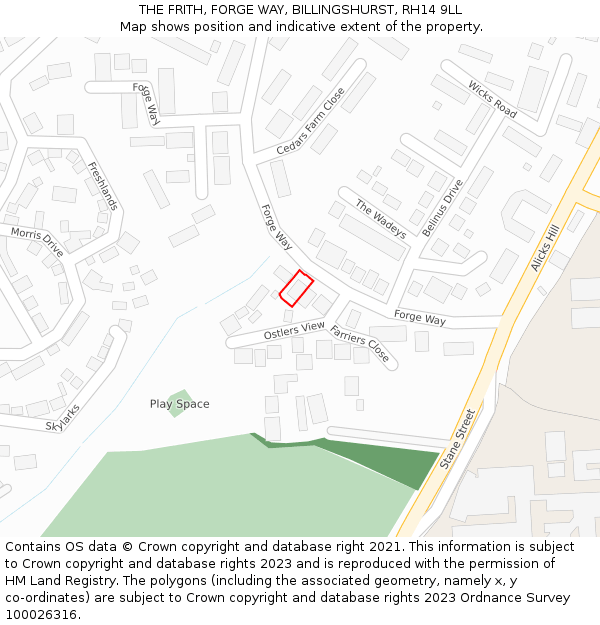 THE FRITH, FORGE WAY, BILLINGSHURST, RH14 9LL: Location map and indicative extent of plot