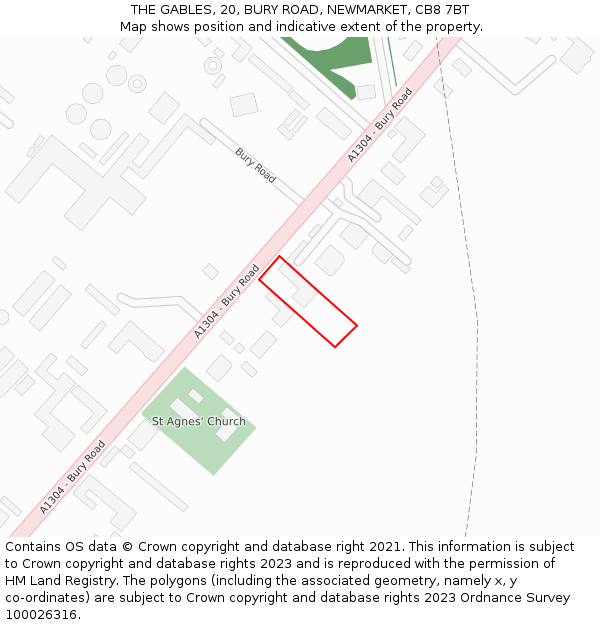 THE GABLES, 20, BURY ROAD, NEWMARKET, CB8 7BT: Location map and indicative extent of plot