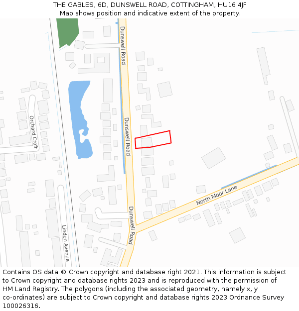 THE GABLES, 6D, DUNSWELL ROAD, COTTINGHAM, HU16 4JF: Location map and indicative extent of plot