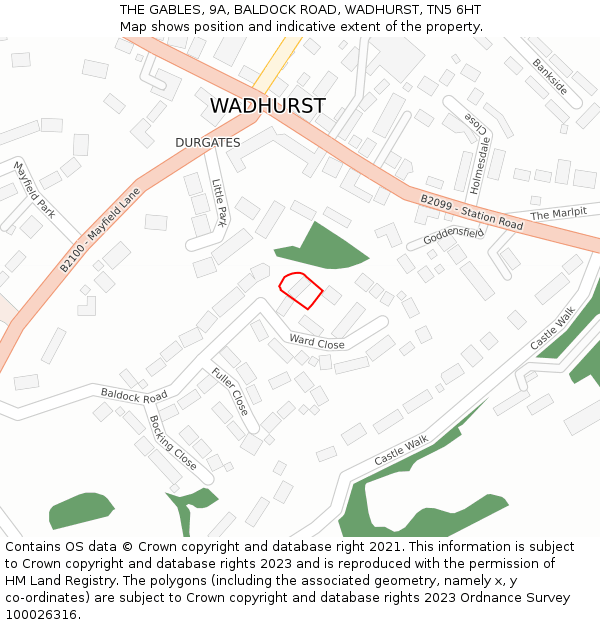 THE GABLES, 9A, BALDOCK ROAD, WADHURST, TN5 6HT: Location map and indicative extent of plot