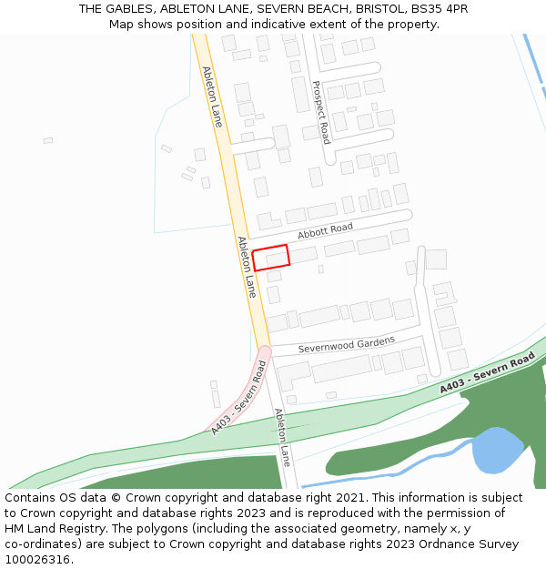 THE GABLES, ABLETON LANE, SEVERN BEACH, BRISTOL, BS35 4PR: Location map and indicative extent of plot