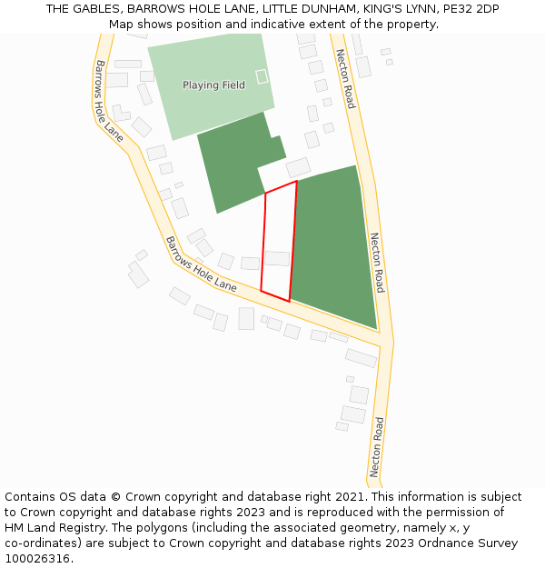 THE GABLES, BARROWS HOLE LANE, LITTLE DUNHAM, KING'S LYNN, PE32 2DP: Location map and indicative extent of plot