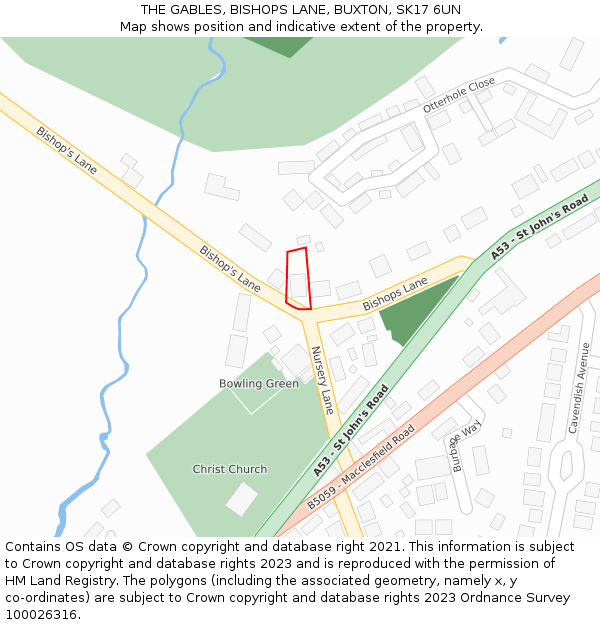 THE GABLES, BISHOPS LANE, BUXTON, SK17 6UN: Location map and indicative extent of plot