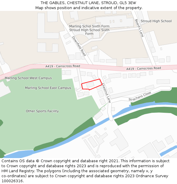 THE GABLES, CHESTNUT LANE, STROUD, GL5 3EW: Location map and indicative extent of plot