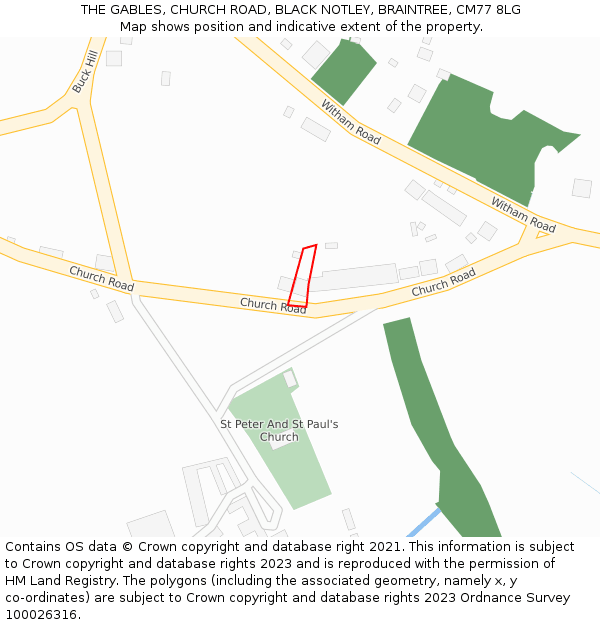 THE GABLES, CHURCH ROAD, BLACK NOTLEY, BRAINTREE, CM77 8LG: Location map and indicative extent of plot