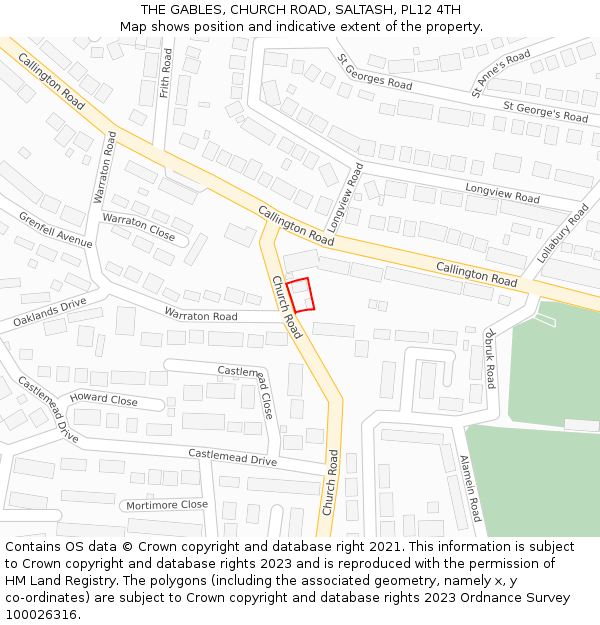 THE GABLES, CHURCH ROAD, SALTASH, PL12 4TH: Location map and indicative extent of plot