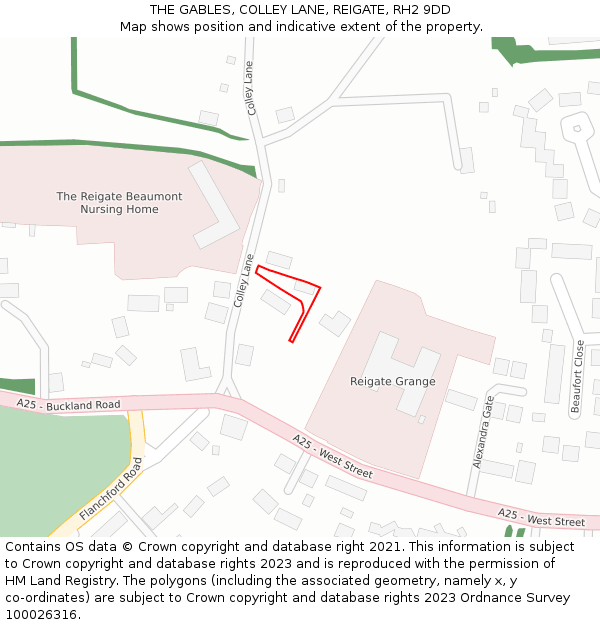 THE GABLES, COLLEY LANE, REIGATE, RH2 9DD: Location map and indicative extent of plot