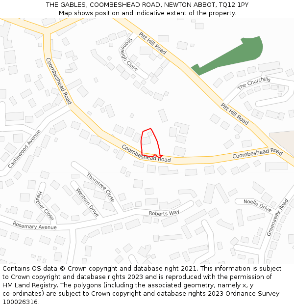 THE GABLES, COOMBESHEAD ROAD, NEWTON ABBOT, TQ12 1PY: Location map and indicative extent of plot