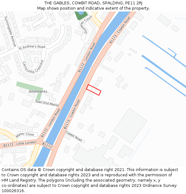 THE GABLES, COWBIT ROAD, SPALDING, PE11 2RJ: Location map and indicative extent of plot