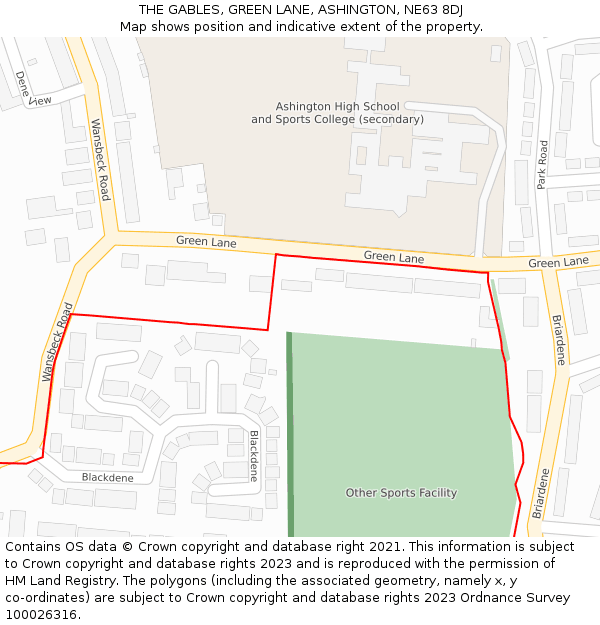 THE GABLES, GREEN LANE, ASHINGTON, NE63 8DJ: Location map and indicative extent of plot