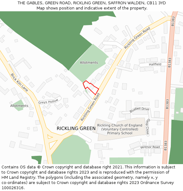 THE GABLES, GREEN ROAD, RICKLING GREEN, SAFFRON WALDEN, CB11 3YD: Location map and indicative extent of plot