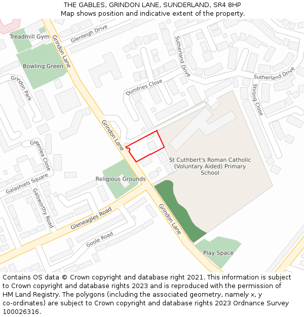 THE GABLES, GRINDON LANE, SUNDERLAND, SR4 8HP: Location map and indicative extent of plot