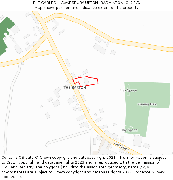 THE GABLES, HAWKESBURY UPTON, BADMINTON, GL9 1AY: Location map and indicative extent of plot