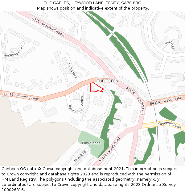 THE GABLES, HEYWOOD LANE, TENBY, SA70 8BG: Location map and indicative extent of plot