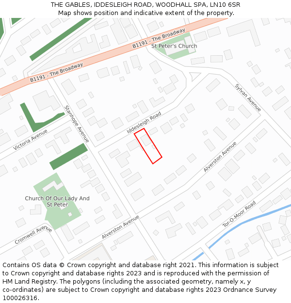 THE GABLES, IDDESLEIGH ROAD, WOODHALL SPA, LN10 6SR: Location map and indicative extent of plot