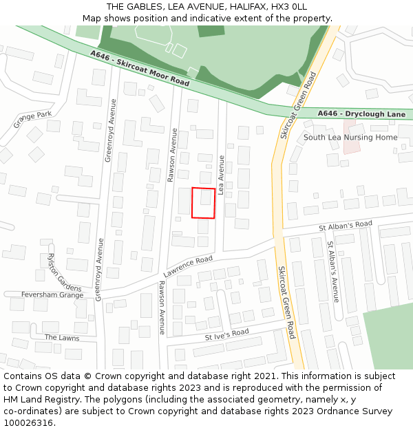 THE GABLES, LEA AVENUE, HALIFAX, HX3 0LL: Location map and indicative extent of plot
