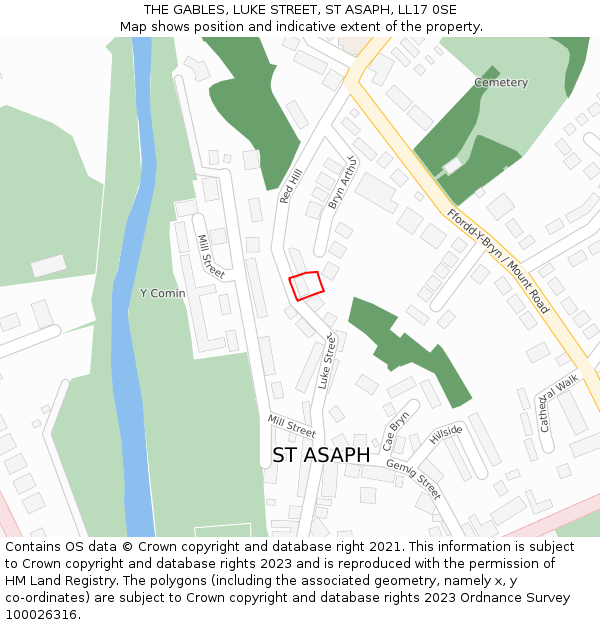 THE GABLES, LUKE STREET, ST ASAPH, LL17 0SE: Location map and indicative extent of plot