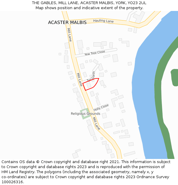 THE GABLES, MILL LANE, ACASTER MALBIS, YORK, YO23 2UL: Location map and indicative extent of plot