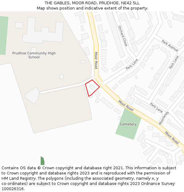 THE GABLES, MOOR ROAD, PRUDHOE, NE42 5LL: Location map and indicative extent of plot