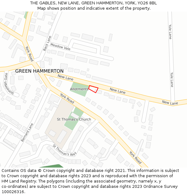 THE GABLES, NEW LANE, GREEN HAMMERTON, YORK, YO26 8BL: Location map and indicative extent of plot