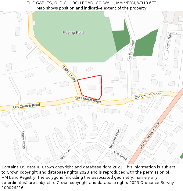 THE GABLES, OLD CHURCH ROAD, COLWALL, MALVERN, WR13 6ET: Location map and indicative extent of plot