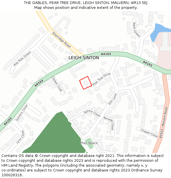 THE GABLES, PEAR TREE DRIVE, LEIGH SINTON, MALVERN, WR13 5EJ: Location map and indicative extent of plot