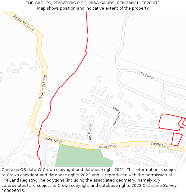 THE GABLES, PENWERRIS RISE, PRAA SANDS, PENZANCE, TR20 9TD: Location map and indicative extent of plot