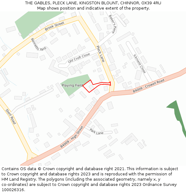 THE GABLES, PLECK LANE, KINGSTON BLOUNT, CHINNOR, OX39 4RU: Location map and indicative extent of plot