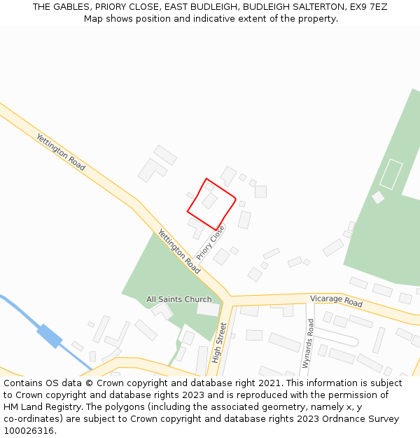 THE GABLES, PRIORY CLOSE, EAST BUDLEIGH, BUDLEIGH SALTERTON, EX9 7EZ: Location map and indicative extent of plot